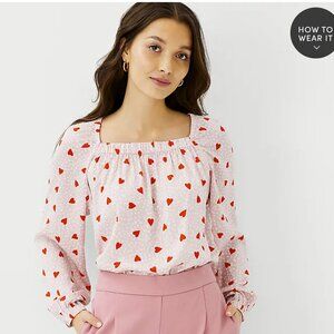 NEW Ann Taylor Pink and Read Hearts Square Neck Top